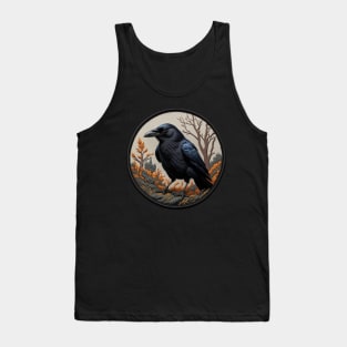 Autumn Crow Embroidered Patch Tank Top